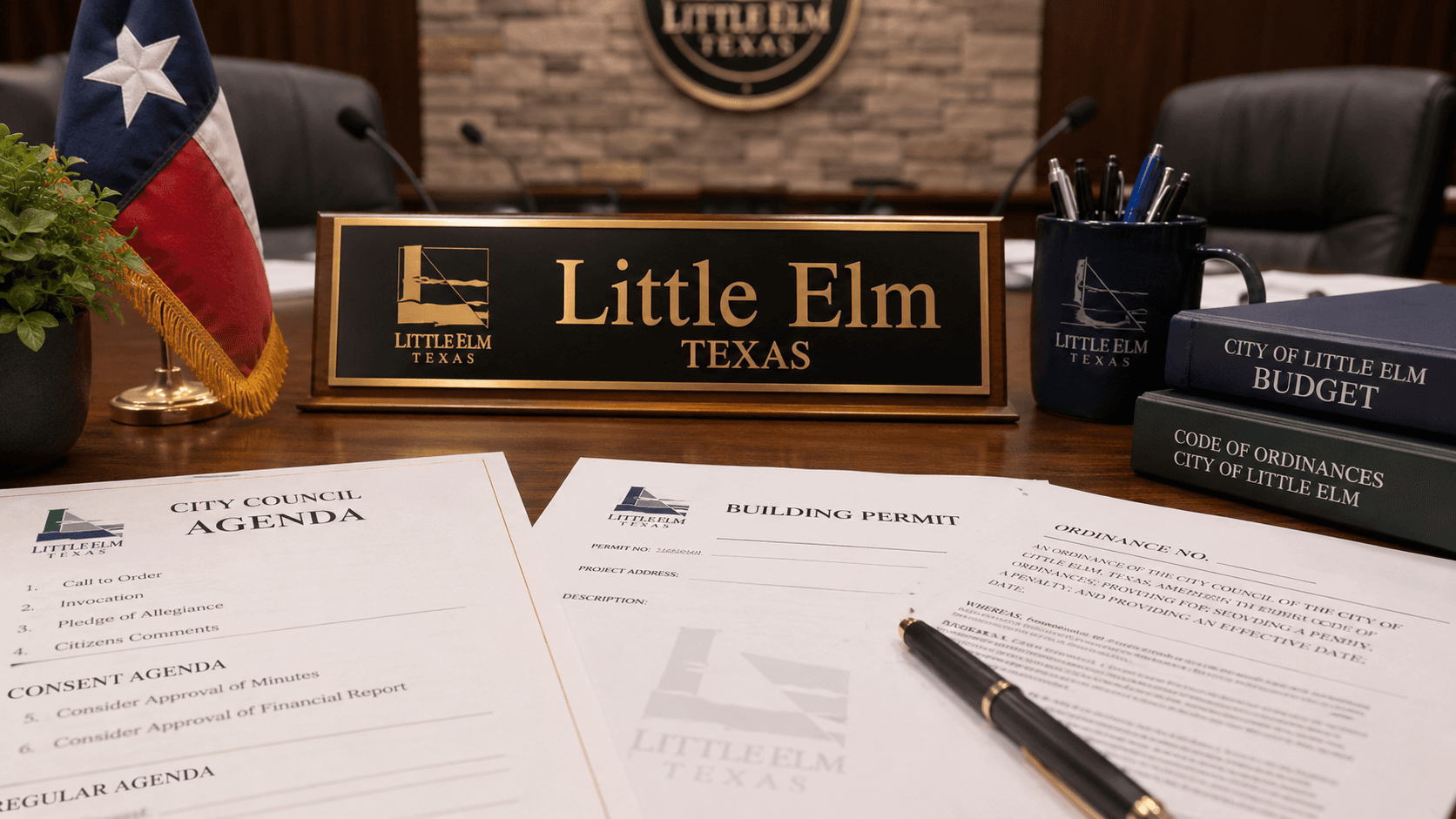 Little Elm Texas reviews permits, bills, and city agenda items - Illustration Jake Team LLC