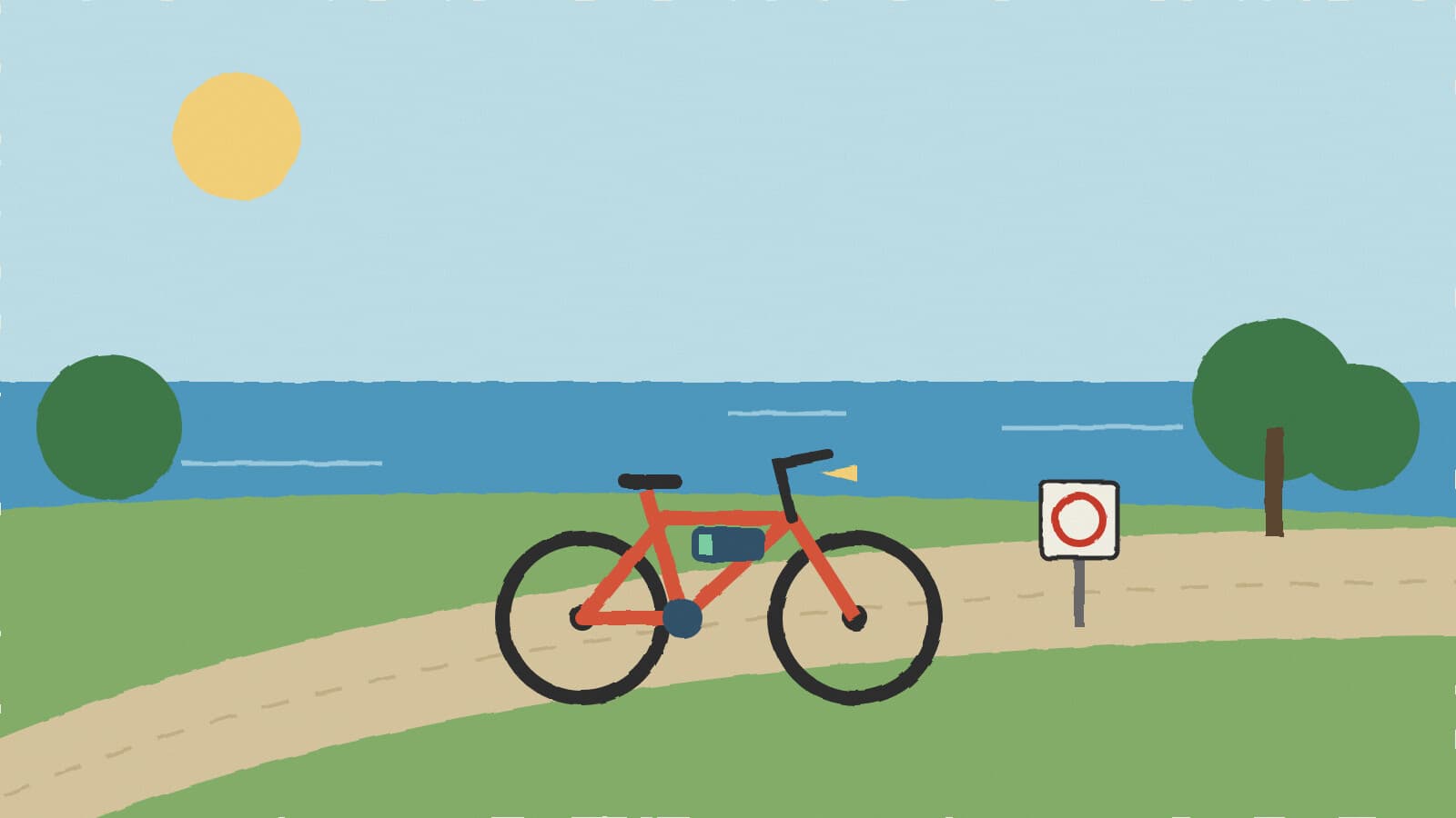 Electric bike on a lakeside trail - illustration, Jake Team LLC