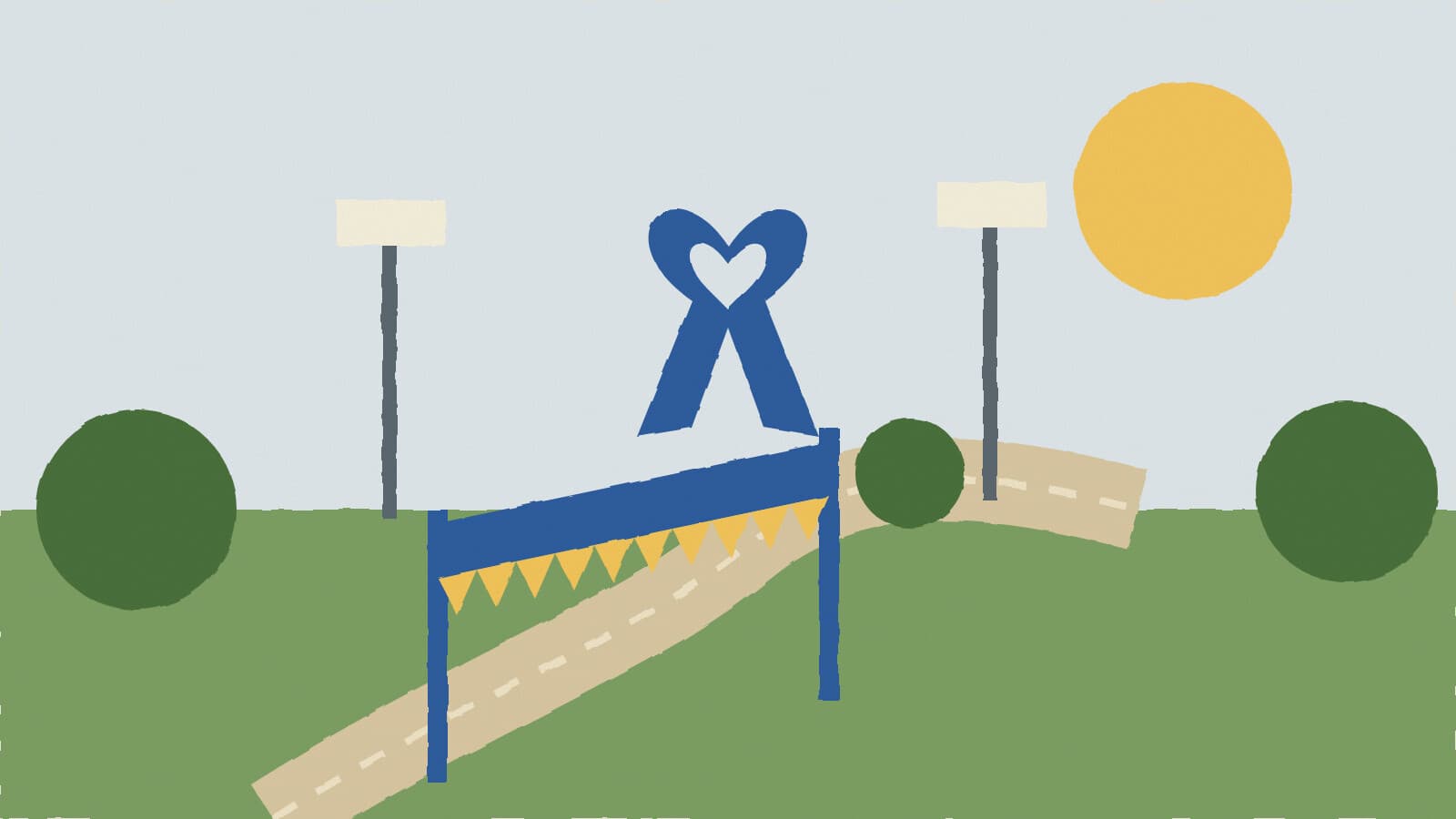 Blue ribbon over race finish - illustration, Jake Team LLC