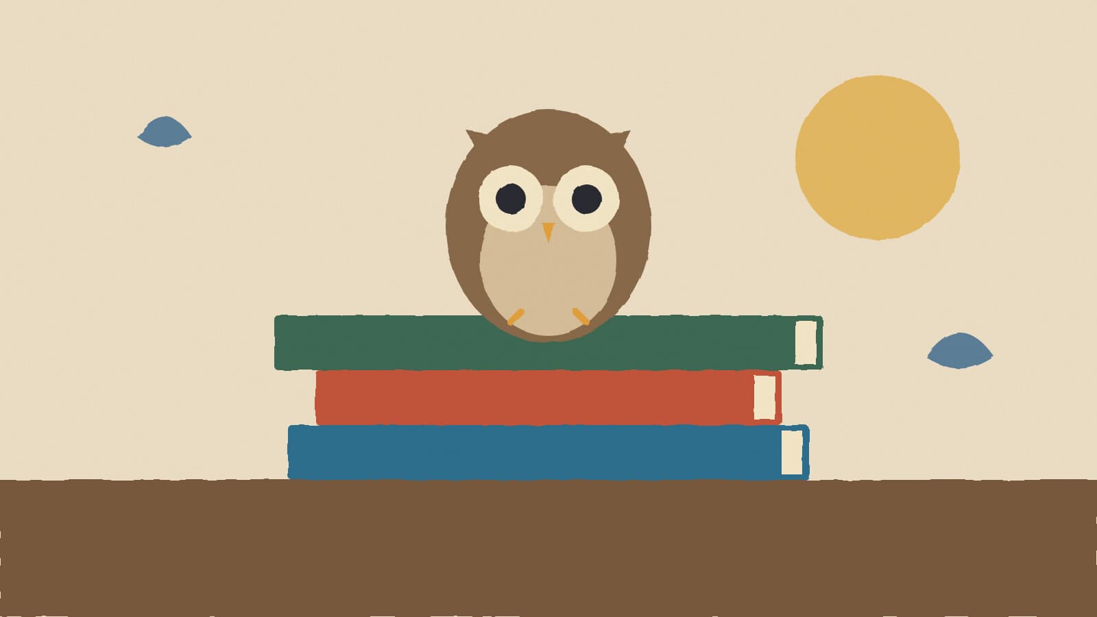Owl perched on books - illustration, Jake Team LLC