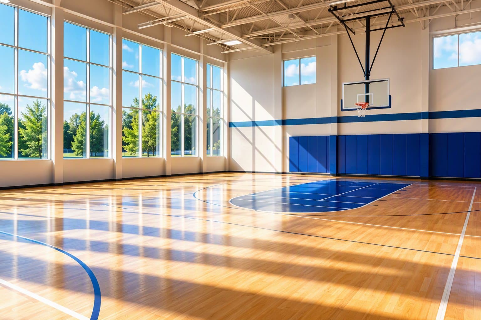 Sunlit basketball court - illustration, Jake Team LLC